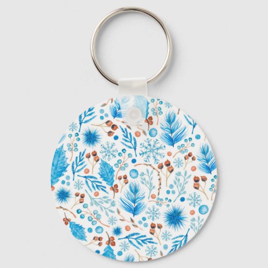 Blue Christmas Pattern Schlüsselanhänger (Vorderseite)