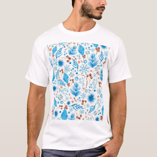 Blue Christmas Pattern T-Shirt (Vorderseite)