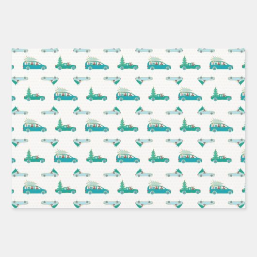 Blue Christmas Penguin, Snowman, Rentier Set of Geschenkpapier Set (Vorderseite 3)