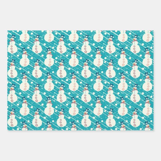 Blue Christmas Penguin, Snowman, Rentier Set of Geschenkpapier Set (Vorderseite)