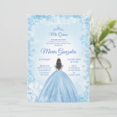 Blue Christmas Princess Quinceanera Einladung (Stehend Vorderseite)