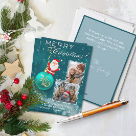Blue Christmas Santa Ornament Photo Card Feiertagskarte