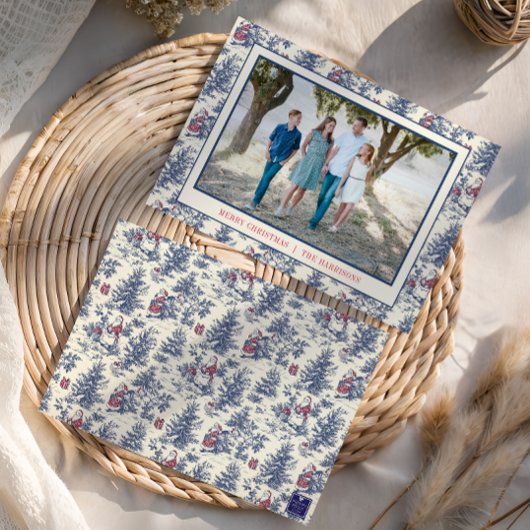 Blue Christmas Santa Toile Foto Feiertagskarte