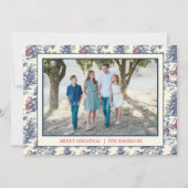 Blue Christmas Santa Toile Foto Feiertagskarte (Vorderseite)