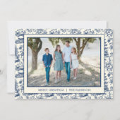 Blue Christmas Santa Toile Foto Feiertagskarte (Vorderseite)