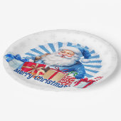 Blue Christmas Santa Vintag Frohe Weihnachten Pappteller (Schrägansicht)