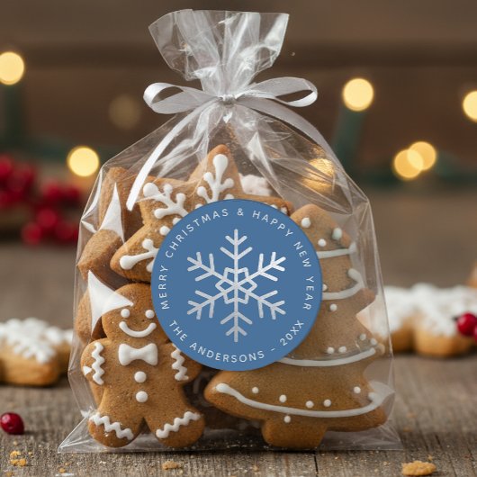 Blue Christmas Snowflake Elegant Faux Silver Foil Runder Aufkleber