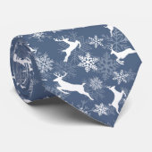 Blue Christmas snowflakes deer pattern Krawatte (Gerollt)