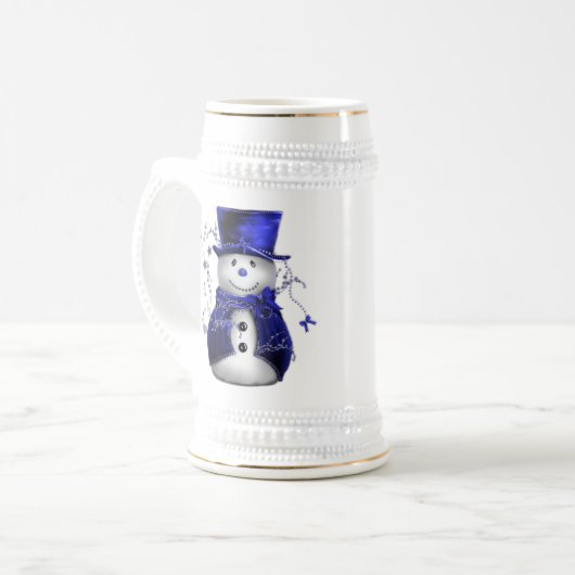 Blue Christmas Snowman Bierglas (Vorderseite Links)
