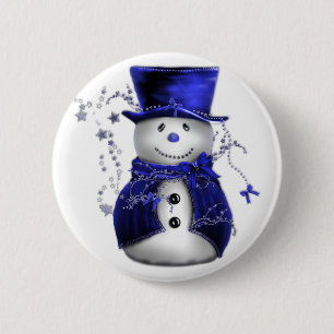 Blue Christmas Snowman Button