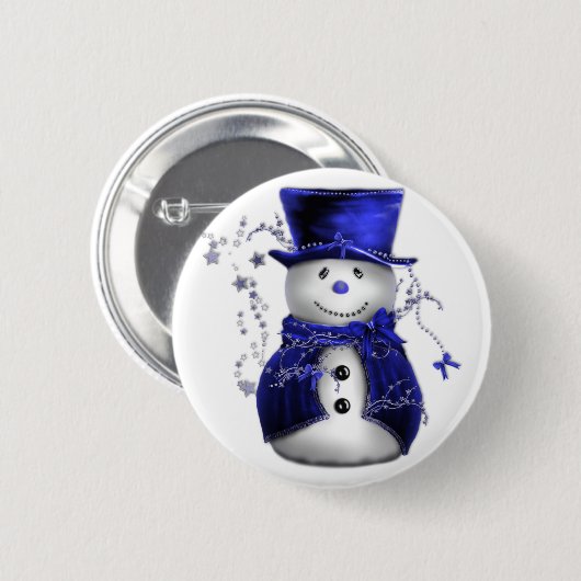 Blue Christmas Snowman Button (Vorne & Hinten)