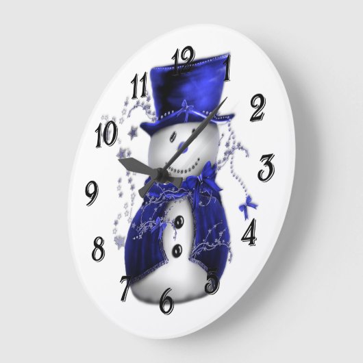 Blue Christmas Snowman Große Wanduhr (Winkel)