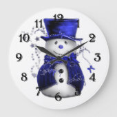 Blue Christmas Snowman Große Wanduhr (Vorderseite)