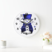 Blue Christmas Snowman Große Wanduhr (Zuhause)