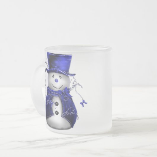 Blue Christmas Snowman Mattglastasse (Vorderseite Links)