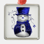 Blue Christmas Snowman Ornament Aus Metall (Vorne)