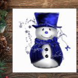 Blue Christmas Snowman Poster<br><div class="desc">Ein skurriler,  niedlicher Schneemann,  der in einem blauen Samthut und einer Weste gekleidet ist und zu Weihnachten von blauen Sternen umgeben ist.</div>