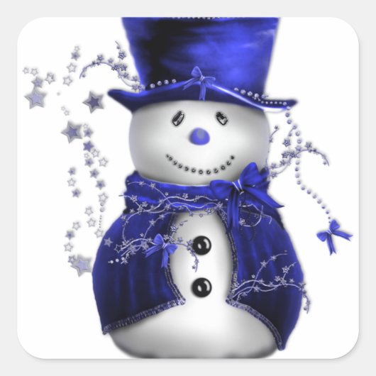 Blue Christmas Snowman Quadratischer Aufkleber (Vorderseite)