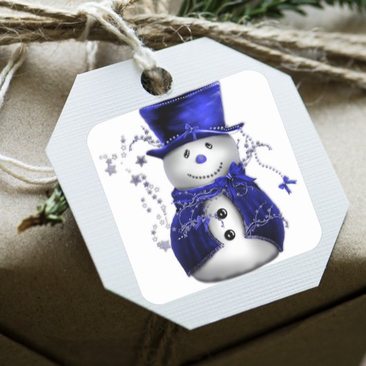 Blue Christmas Snowman Quadratischer Aufkleber