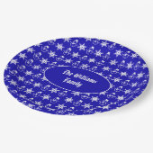 Blue Christmas Snowman Snowflakes Pattern Modern Pappteller (Schrägansicht)