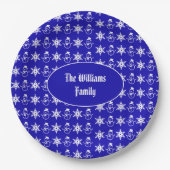 Blue Christmas Snowman Snowflakes Pattern Modern Pappteller (Vorderseite)