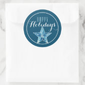 Blue Christmas Star Happy Holiday / Blue Runder Aufkleber (Tasche)
