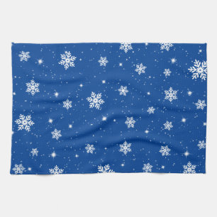 Blue Christmas Stars Snowflakes Pattern Geschirrtuch