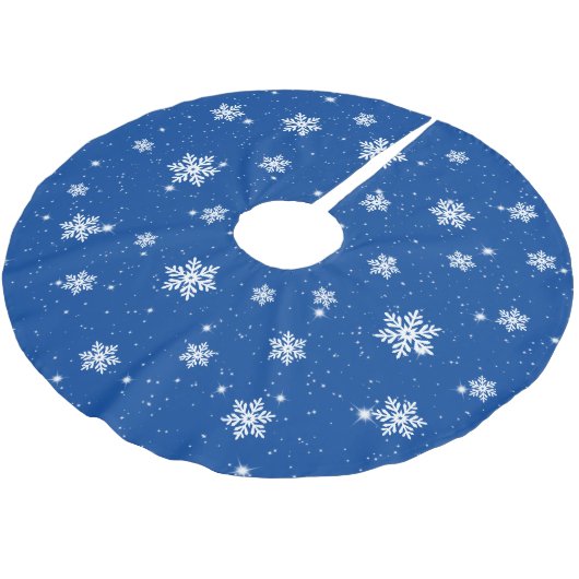 Blue Christmas Stars Snowflakes Pattern Polyester Weihnachtsbaumdecke (Schrägansicht)