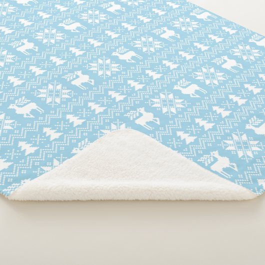 Blue Christmas Sweater Reindeer Poinsettias Design Sherpadecke (3/4)