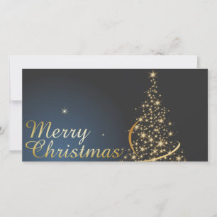 Blue Christmas Thema mit goldenem Weihnachtsbaum Dankeskarte
