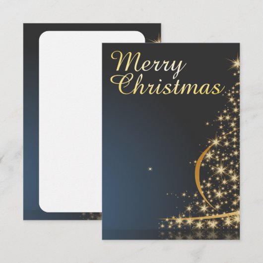Blue Christmas Thema mit goldenem Weihnachtsbaum Einladung (Vorne/Hinten)