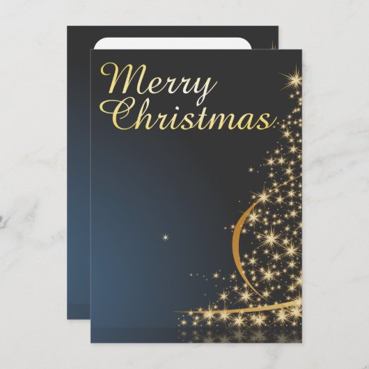 Blue Christmas Thema mit goldenem Weihnachtsbaum Einladung (Vorne/Hinten)