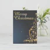 Blue Christmas Thema mit goldenem Weihnachtsbaum Einladung (Stehend Vorderseite)