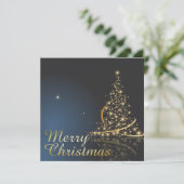 Blue Christmas Thema mit goldenem Weihnachtsbaum Einladung (Stehend Vorderseite)
