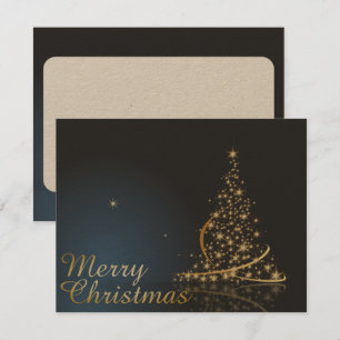 Blue Christmas Thema mit goldenem Weihnachtsbaum Einladung