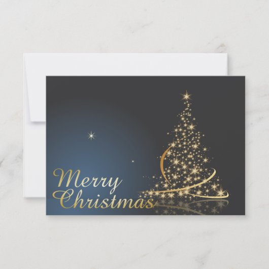 Blue Christmas Thema mit goldenem Weihnachtsbaum Einladung (Vorderseite)