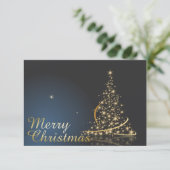 Blue Christmas Thema mit goldenem Weihnachtsbaum Einladung (Stehend Vorderseite)