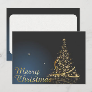 Blue Christmas Thema mit goldenem Weihnachtsbaum Einladung