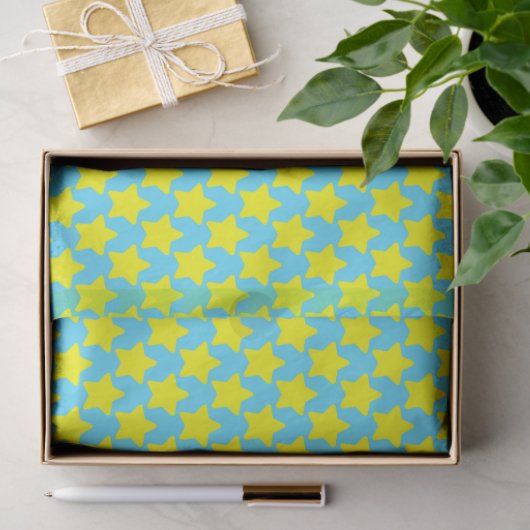 Blue Christmas Tissue Paper with Yellow Stars Seidenpapier (Geschenk)