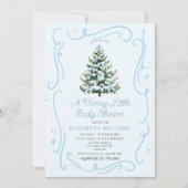 Blue Christmas Tree A Merry Little Baby Shower Einladung (Vorderseite)