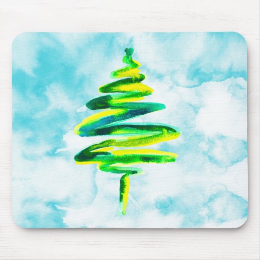 Blue Christmas tree abstrakte Aquarellfarbe Mouse  Mousepad (Vorne)