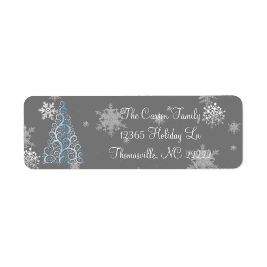 Blue Christmas Tree and Snowflakes Address Labels (Vorne)