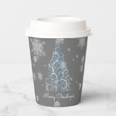 Blue Christmas Tree and Snowflakes Paper Cup Pappbecher (Rückseite)