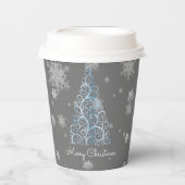 Blue Christmas Tree and Snowflakes Paper Cup Pappbecher (Vorderseite)