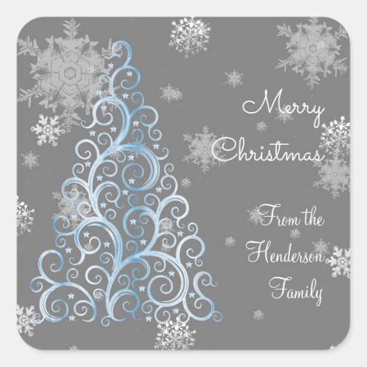 Blue Christmas Tree and Snowflakes Sticker (Vorderseite)