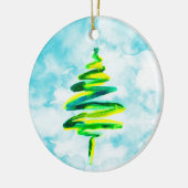 Blue Christmas Tree Aquarell Keramik Ornament (Links)