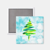 Blue Christmas Tree Aquarellmagnet Magnet (Vorderseite/Rückseite)