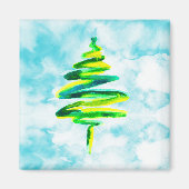 Blue Christmas Tree Aquarellmagnet Magnet (Vorne)