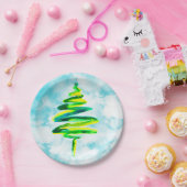 Blue Christmas Tree Aquarellpapier Teller (Party)