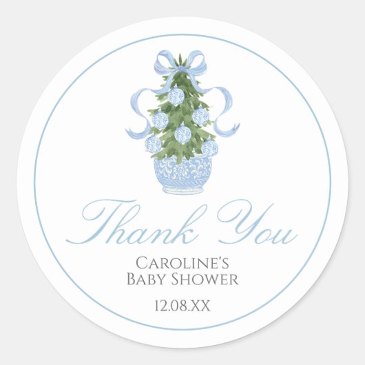 Blue Christmas Tree Baby Shower Sticker (Vorderseite)